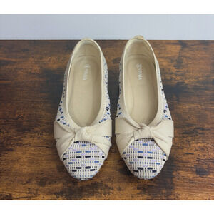 VIVAIA Bibi Ballet‎ Flats Shoes Womens Sz 9.5 Cream Blue Knotted Bow